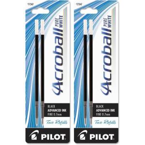 PILOT Acroball PureWhite Advanced Ink Refill For Retractable Pens, Fine Point, Black Ink, 2-Pack (77347)(2 Count (Pack of 2))