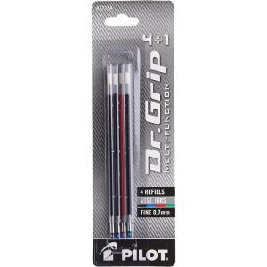 PILOT Dr. Grip 4+1 Multi-Function Ballpoint Ink Refills, Fine Point, Black/Red/Blue/Green Inks, 4-Pack (77154)(Ink Refills)