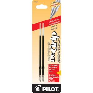 PILOT Dr. Grip Ballpoint Ink Refills for Retractable Pens, Fine Point, Black Ink, 2-Pack (77210)(Red)
