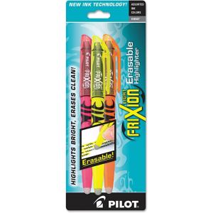 Pilot, FriXion Light Erasable Highlighters, Chisel Tip, Pack of 3, Assorted Colors(3 Count (Pack of 1))