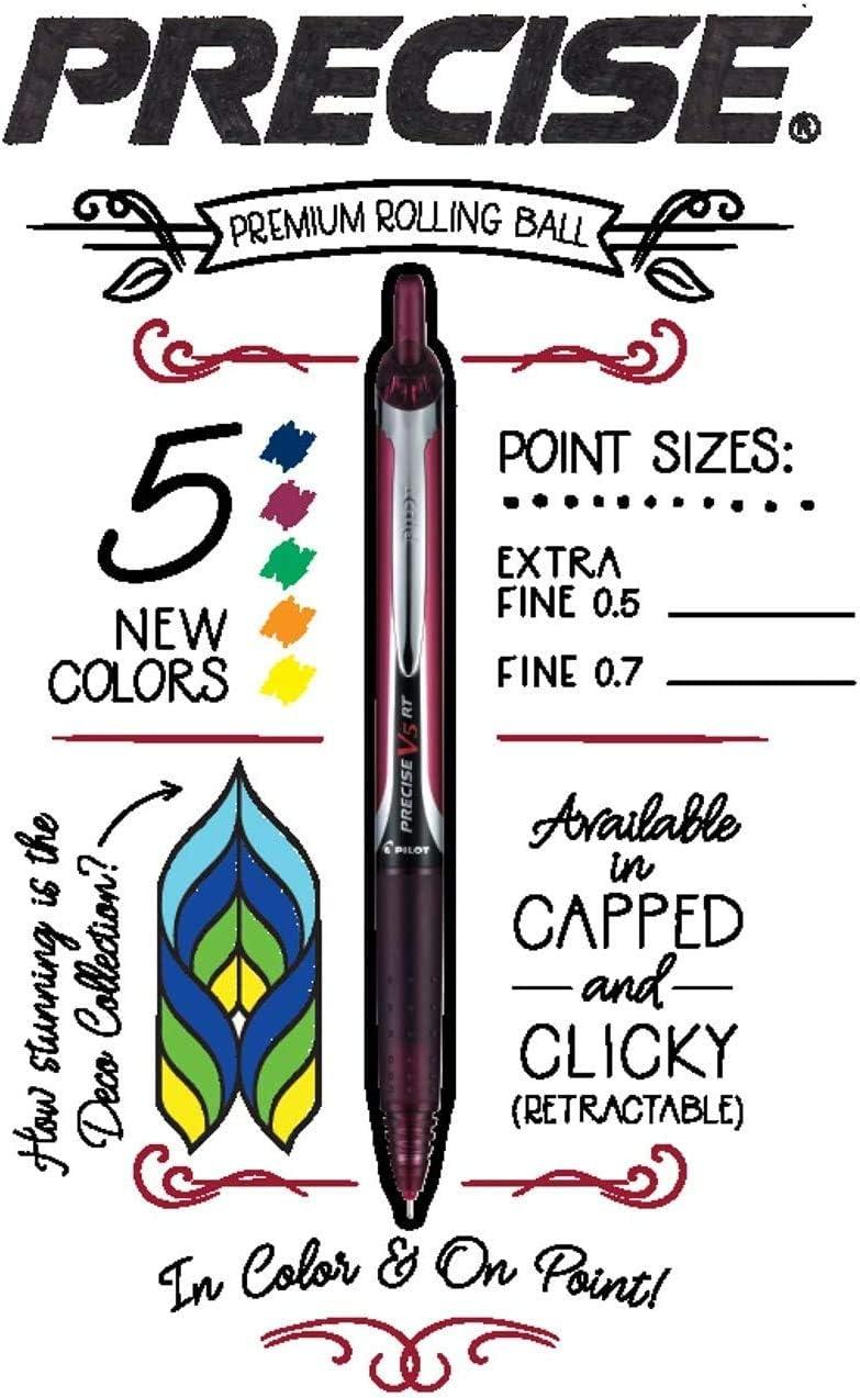 imagePILOT Precise V5 RT ExtraFine Premium Retractable Rolling Ball Pens 05mm Assorted Colors 8 Count 11890Assorted Colors