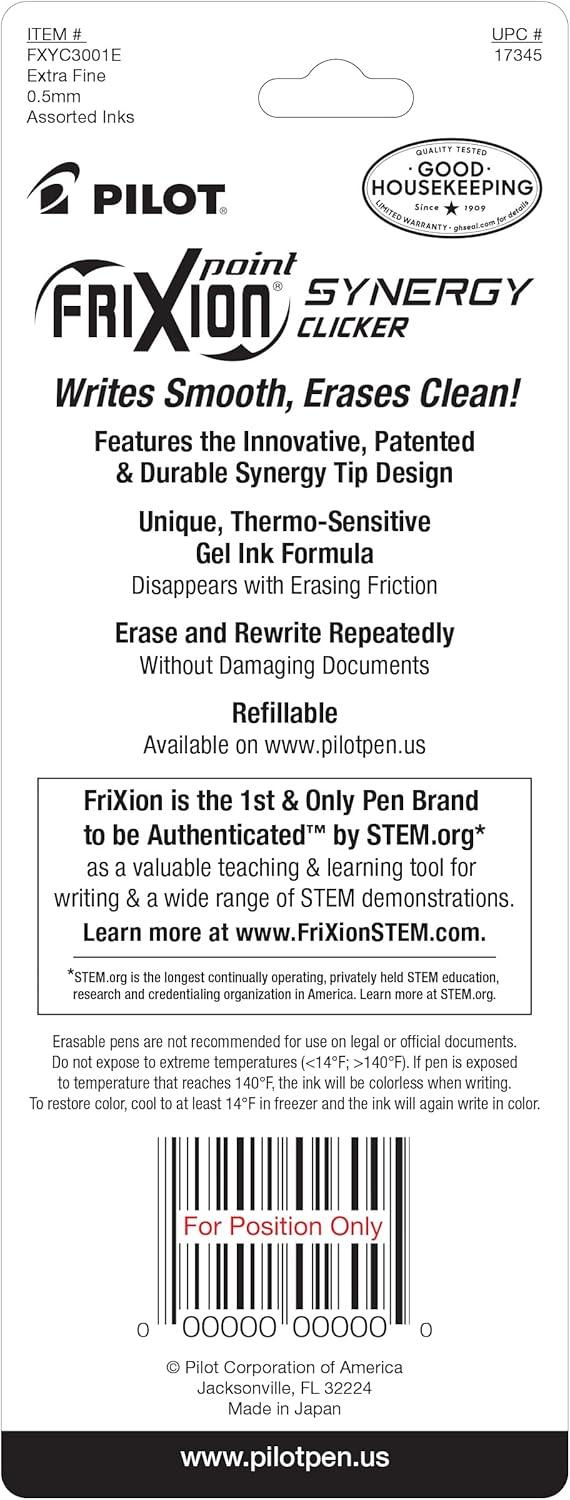 imagePilot FriXion Synergy Clicker Erasable Refillable Retractable Gel Ink Pens Extra Fine Point 05 mm Pack of 7 Assorted ColorsAssorted 3