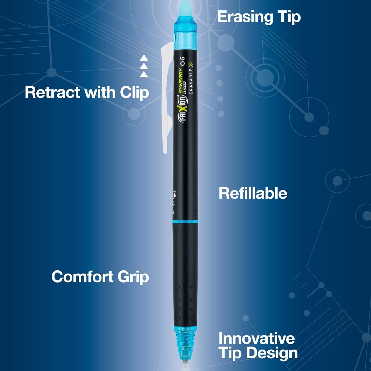 imagePilot FriXion Synergy Clicker Erasable Refillable Retractable Gel Ink Pens Extra Fine Point 05 mm Pack of 7 Assorted ColorsAssorted 5