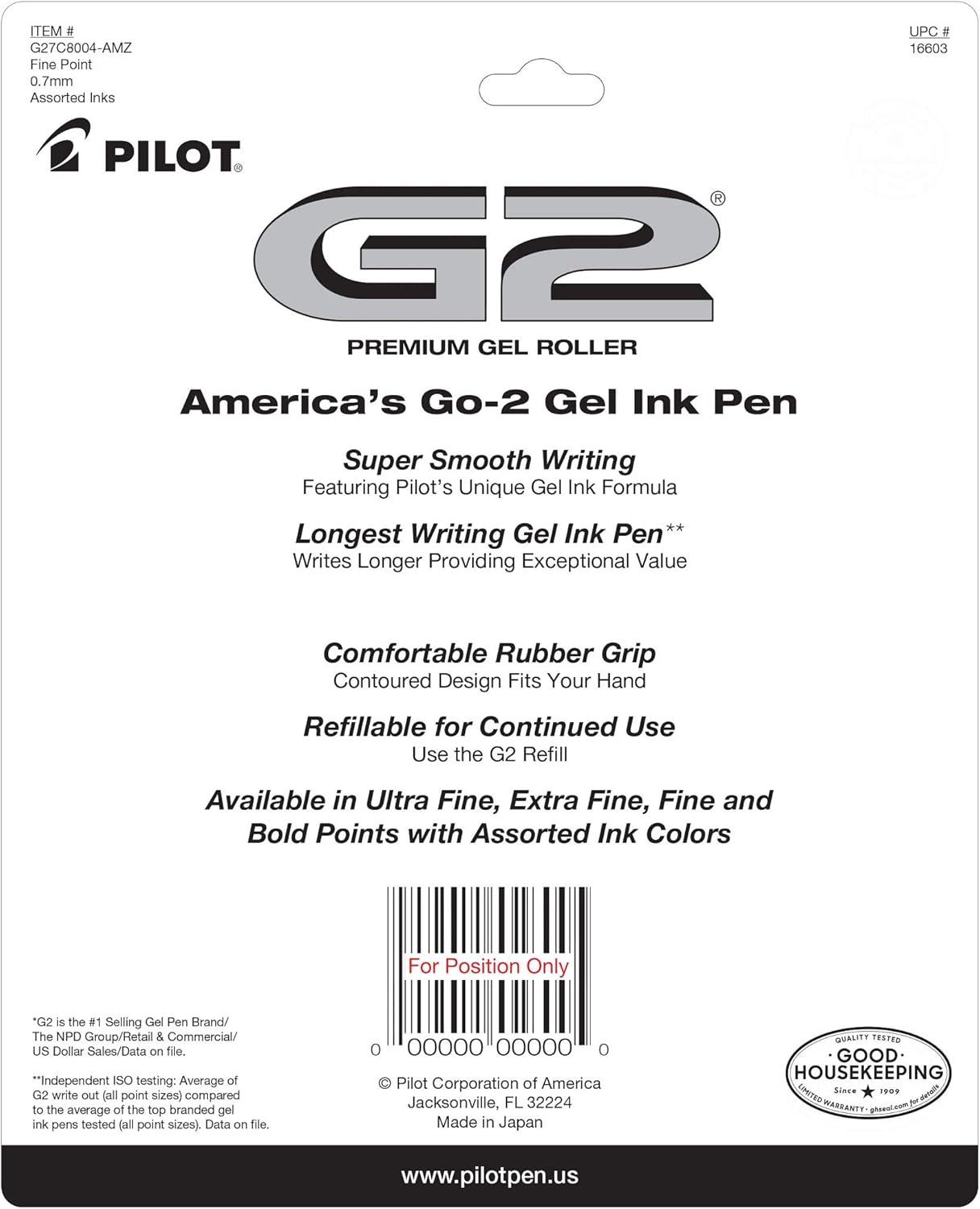imagePilot G2 Premium Gel Pens Gel Roller Pens Fine Point 07 mm Assorted Colors 8Assorted Bright