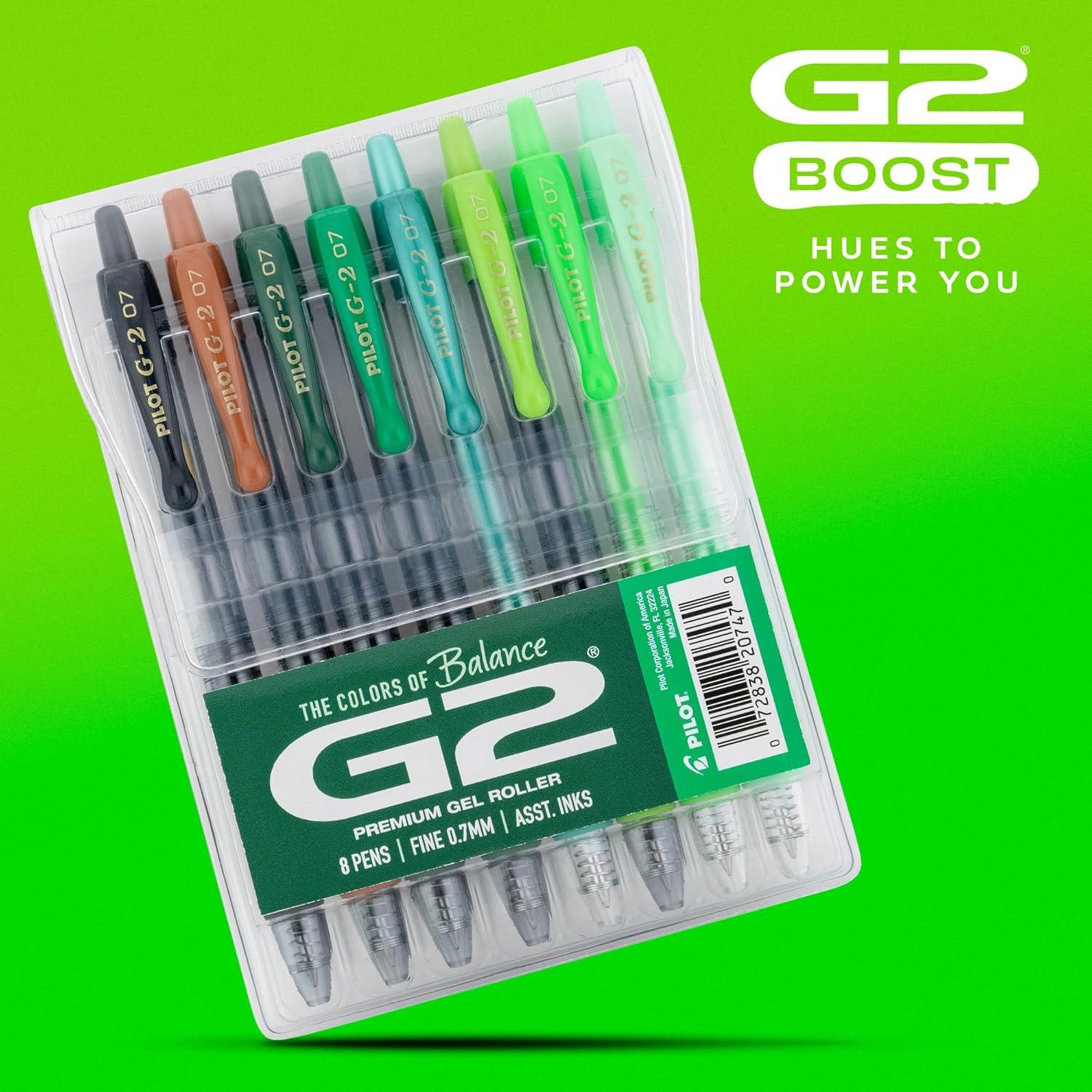 imagePilot G2 Premium Gel Roller Pens G2 Boost Greens Pack The Colors of Balance 8 Pack Pouch Fine Point 07 mm AssortedAssorted Green