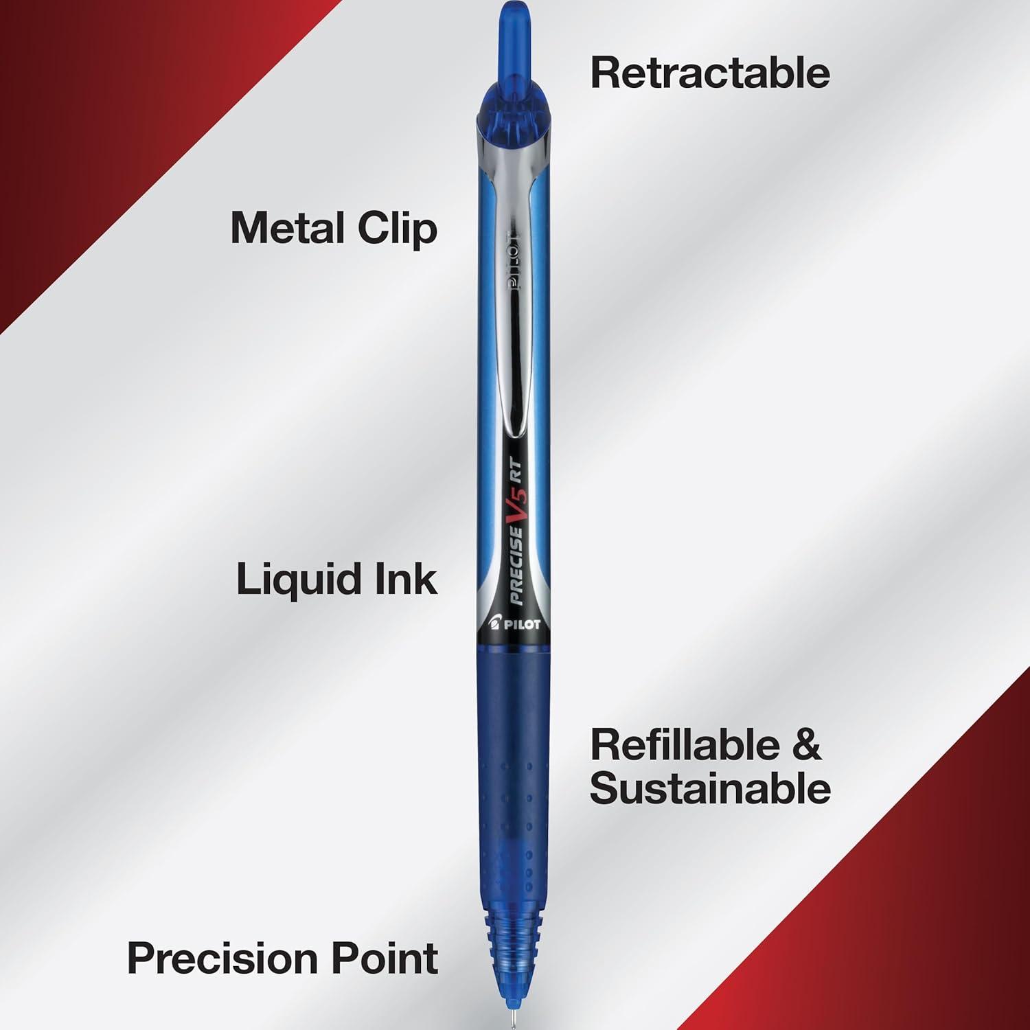 imagePilot Precise V5 RT Refillable ampamp Retractable Liquid Ink Rolling Ball Pens Extra Fine Point 05 mm Assorted Ink Colors Pack of 7Assorted