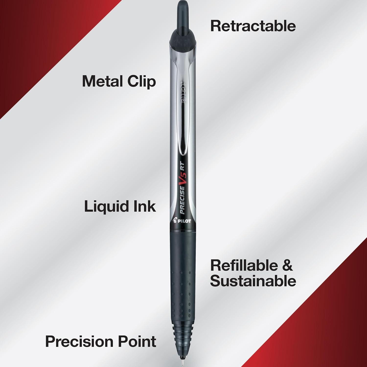 imagePilot Precise V5 RT Refillable ampamp Retractable Liquid Ink Rolling Ball Pens Extra Fine Point 05 mm Assorted Ink Colors Pack of 7Assorted Bulk