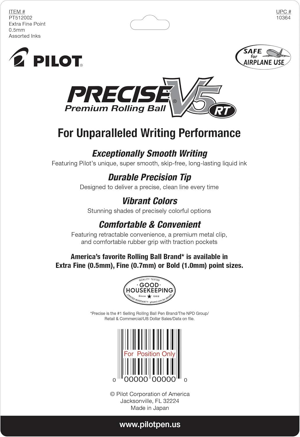 imagePilot Precise V5 RT Refillable ampamp Retractable Rolling Ball Pens Extra Fine Point 05 mm Assorted Colors Pack of 12Assorted