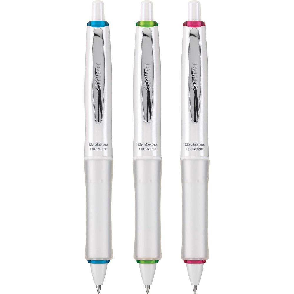 imagePILOT Dr Grip FullBlack Refillable ampamp Retractable Ballpoint Pen Medium Point Black Ink 3Pack 14634Pure White