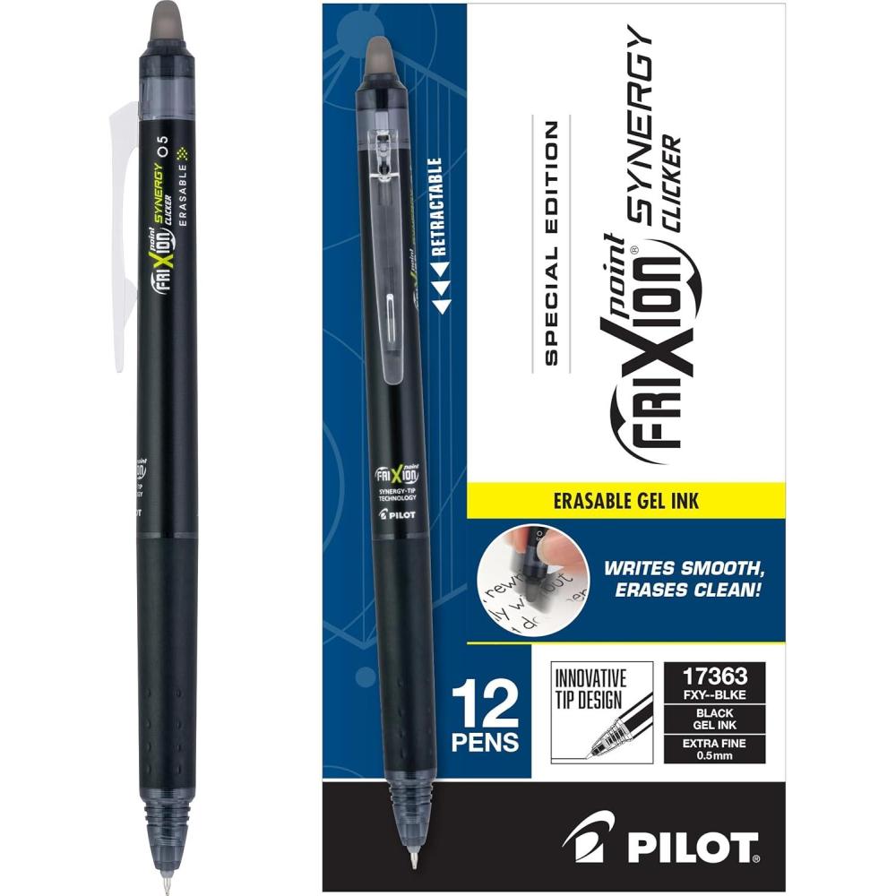 imagePILOT FriXion Synergy Clicker Erasable Refillable Retractable Gel Ink Pens Extra Fine Point 05 mm Pack of 12 Green InkBlack