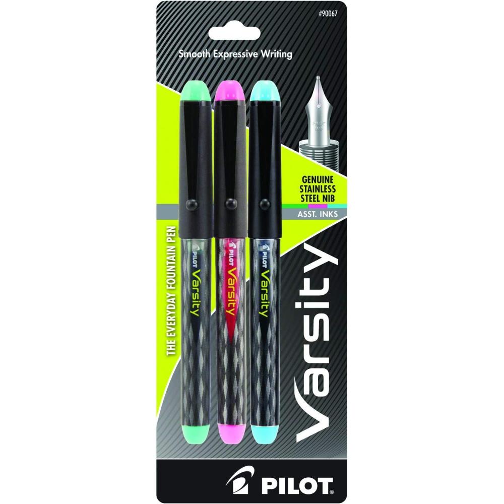 imagePILOT Pen 90029 Precise Varsity PreFilled Fountain Pens Medium Point Stainless Steel Nib BlackBlueRedPinkGreenPurpleTurquoise 7Pack PouchGreenPinkTurqouise