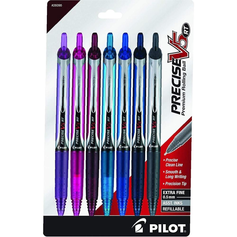 imagePILOT Precise V5 RT ExtraFine Premium Retractable Rolling Ball Pens 05mm Assorted Colors 8 Count 11890Assorted Colors