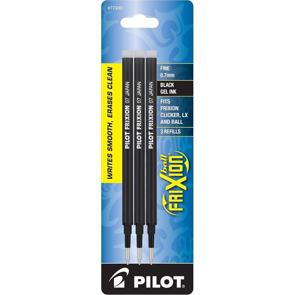 imagePilot FriXion Ball Gel Ink Refills for Erasable Pens Fine Point 07 mm Pack of 3 Black