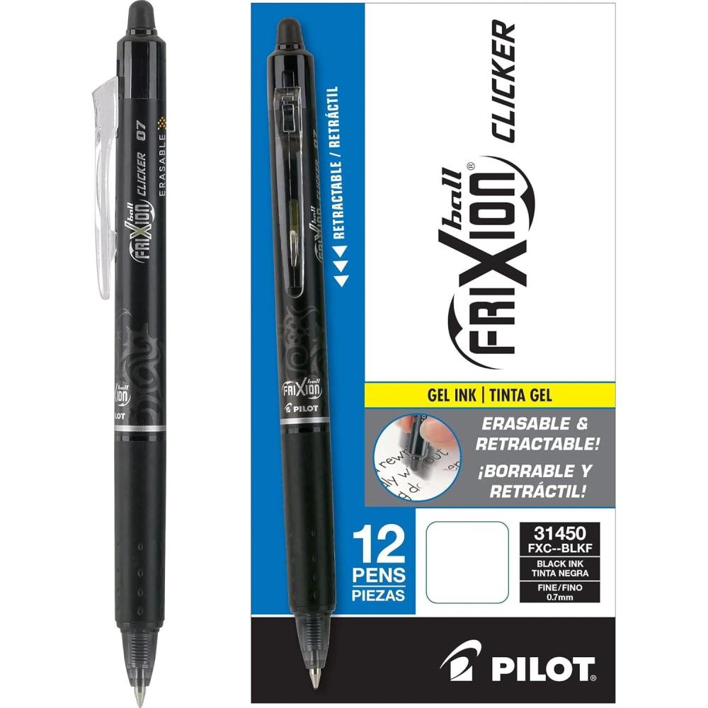 imagePilot FriXion Clicker Erasable Gel Pens Fine Point 07 mm Pack of 12 BlackBlack