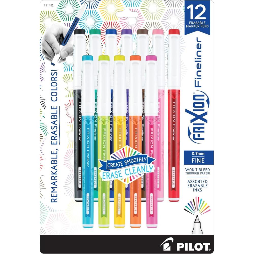 imagePilot FriXion Fineliner Erasable Marker Pens Fine Point 7 mm Pack of 12 Assorted ColorsVivid 12