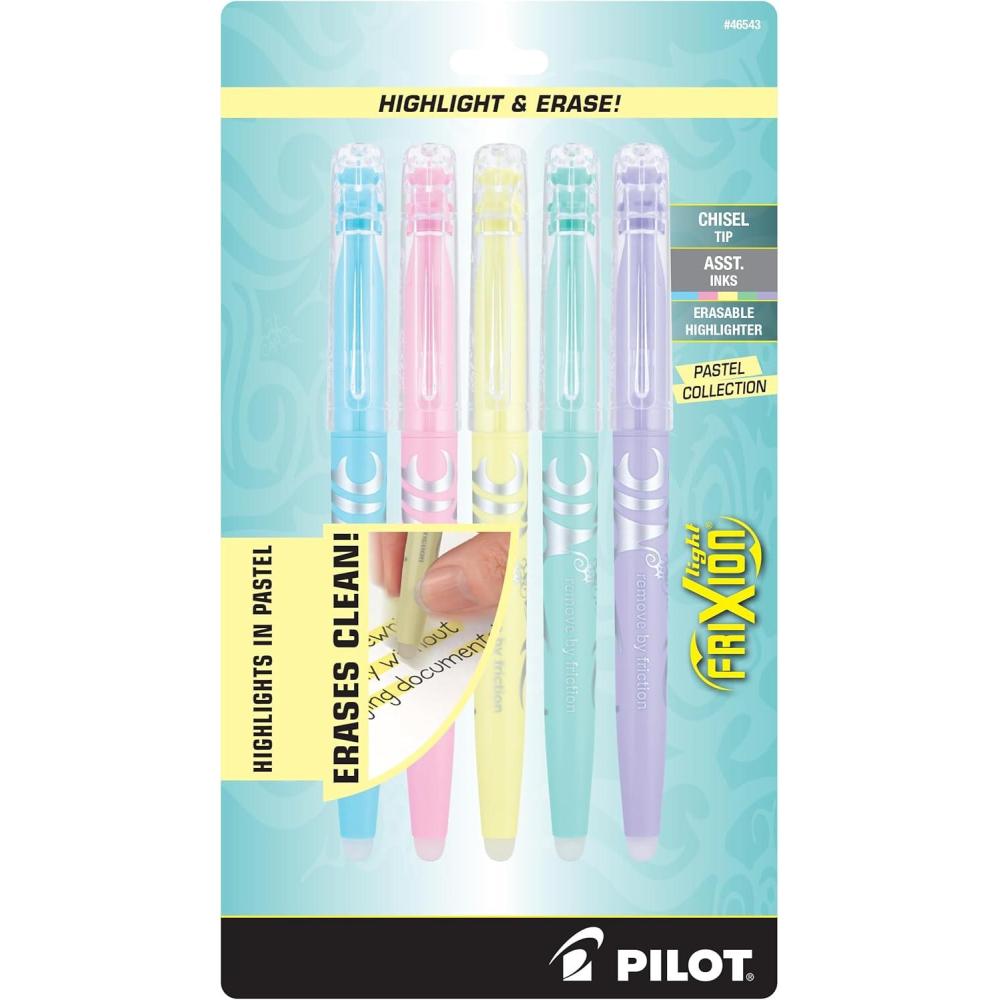 imagePilot FriXion Light Pastel Erasable Highlighters Chisel Tip Pack of 5 Pastel Blue Pink Yellow Green ampamp PurpleBlue  Pink  Yellow  Green  Purple
