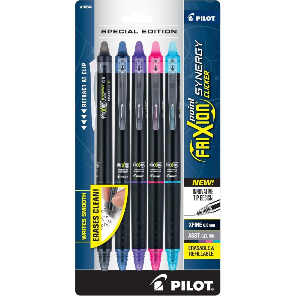 imagePilot FriXion Synergy Clicker Erasable Refillable Retractable Gel Ink Pens Extra Fine Point 05 mm Pack of 7 Assorted ColorsAssorted 5