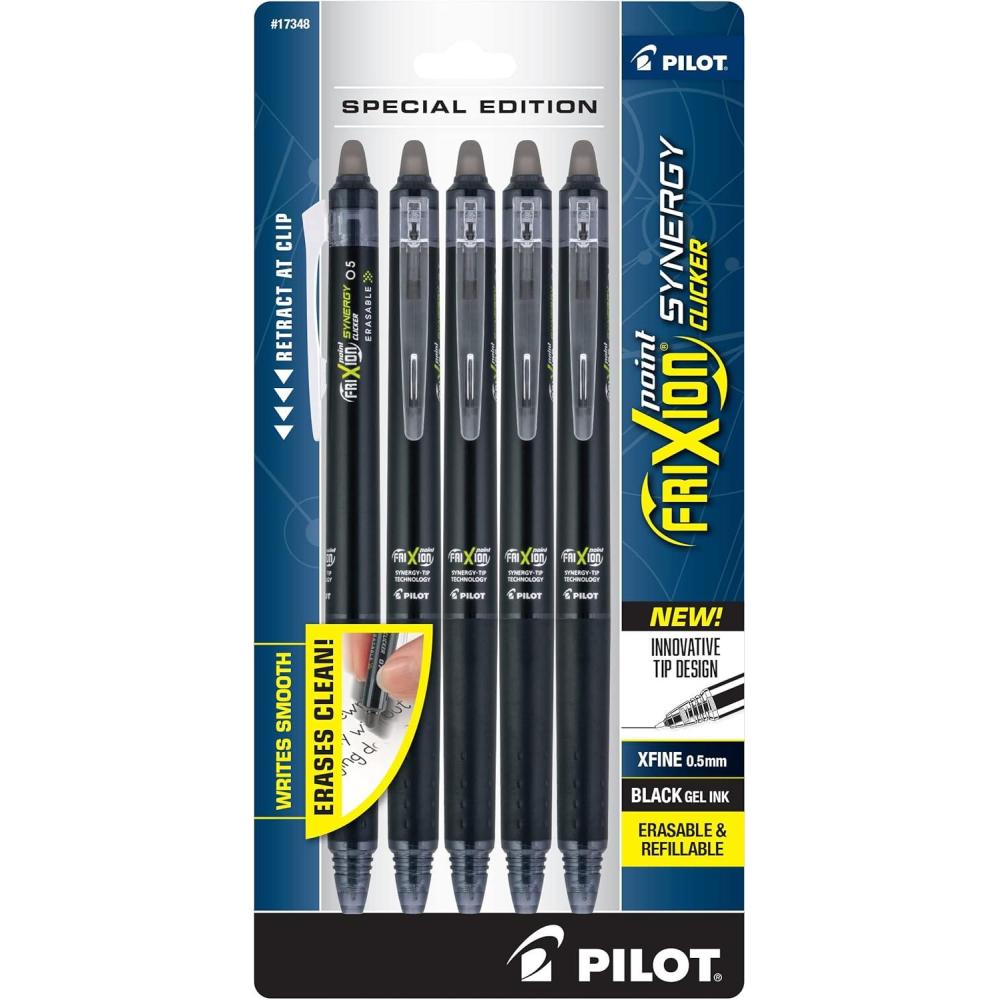 imagePilot FriXion Synergy Clicker Erasable Refillable Retractable Gel Ink Pens Extra Fine Point 05 mm Pack of 7 Assorted ColorsBlack 5