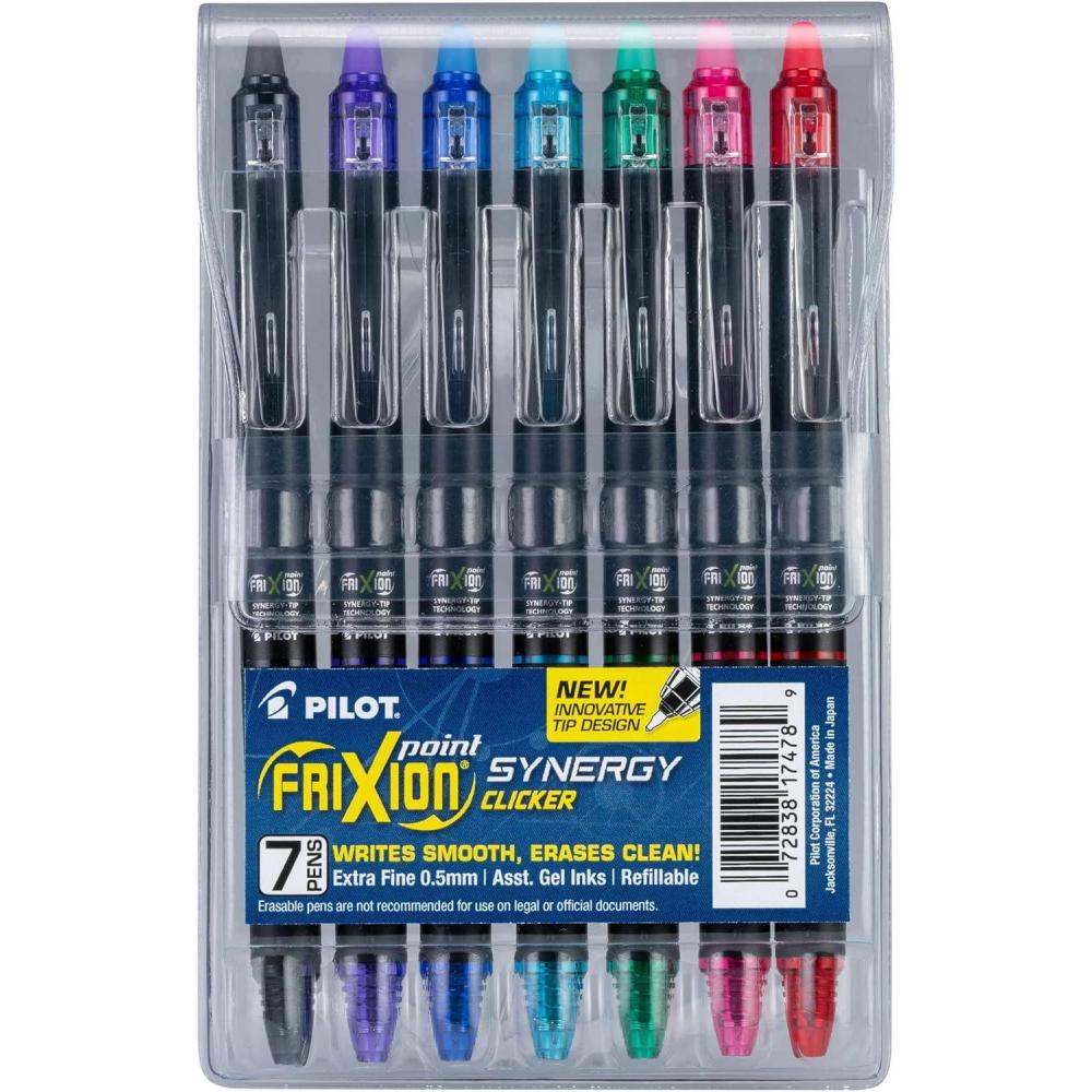 imagePilot FriXion Synergy Clicker Erasable Refillable Retractable Gel Ink Pens Extra Fine Point 05 mm Pack of 7 Assorted ColorsVibrant 7