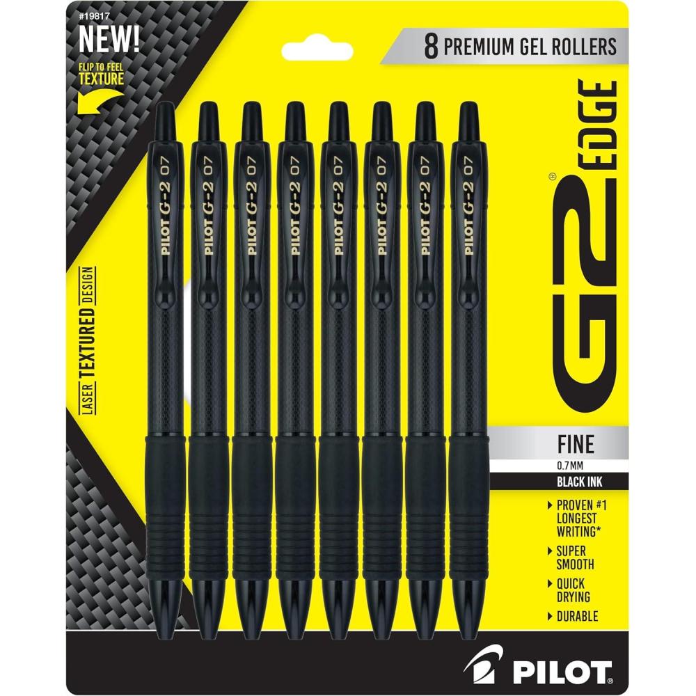 imagePilot G2 Edge Premium Gel Roller Pens Fine Point 07 mm Black Pack of 8Black