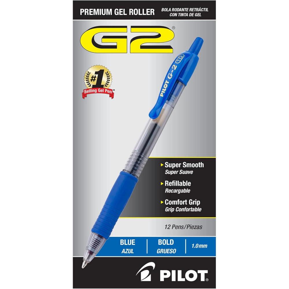 imagePilot G2 Premium Gel Pens Black Pens Bold Point 1 mm 12 BlackBlue Ink