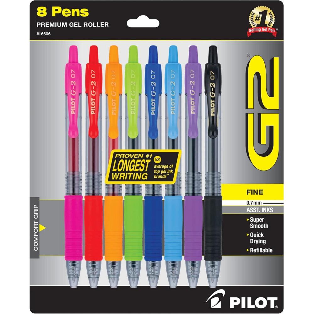 imagePilot G2 Premium Gel Pens Gel Roller Pens Fine Point 07 mm Assorted Colors 8Assorted Classic