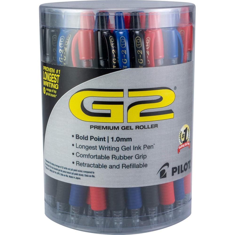 imagePilot G2 Premium Gel Roller Pens Bold Point 1 mm Tub of 36 Black Blue RedBusiness Colors