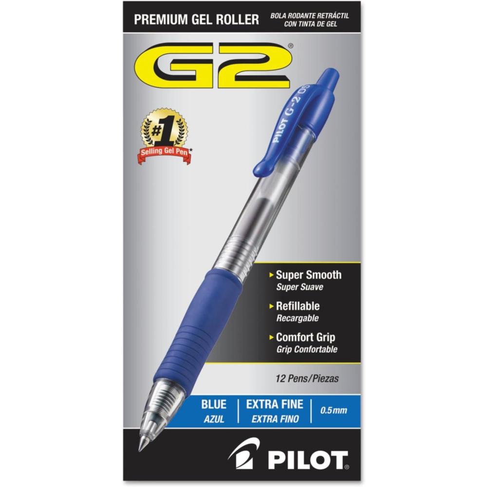 imagePilot G2 Premium Gel Roller Pens Extra Fine Point 05 mm Pack of 12 BlueBlue Ink