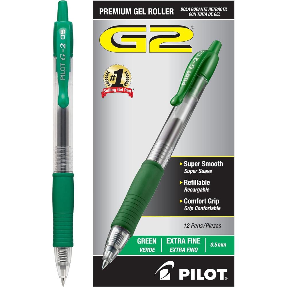 imagePilot G2 Premium Gel Roller Pens Extra Fine Point 05 mm Pack of 12 GreenGreen Ink