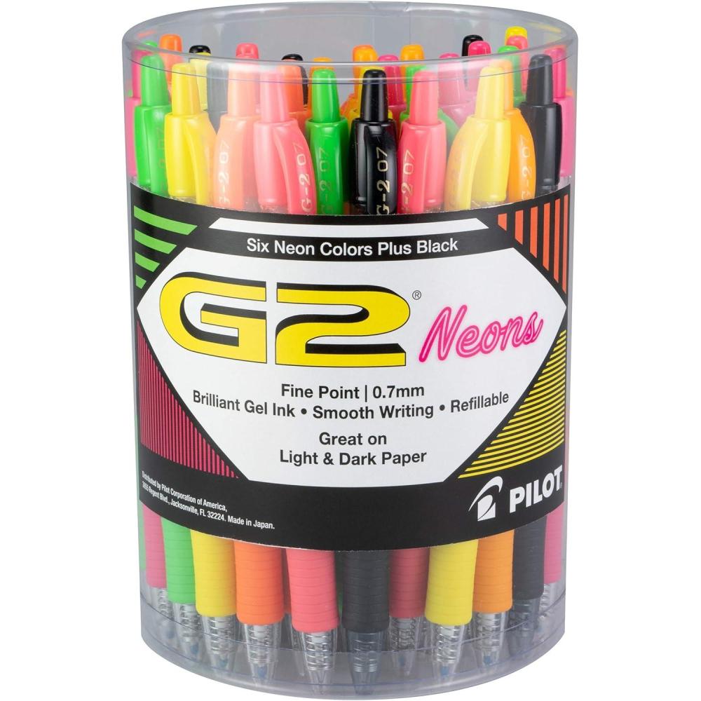 imagePilot G2 Premium Gel Roller Pens Fine Point 07 mm Assorted Colors Tub of 36Neon Colors