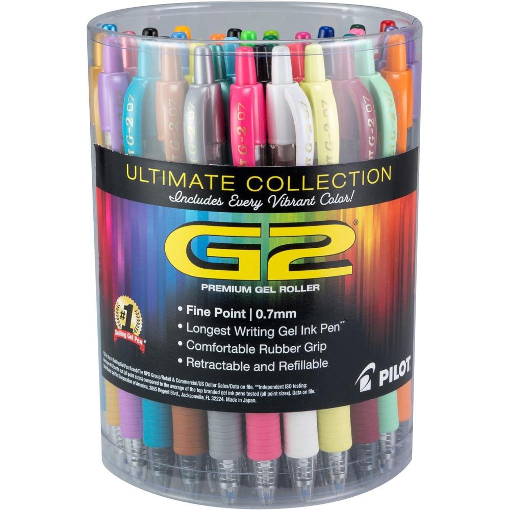imagePilot G2 Premium Gel Roller Pens Fine Point 07 mm Assorted Colors Tub of 36Vibrant Colors