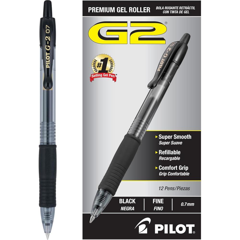 imagePilot G2 Premium Gel Roller Pens Fine Point 07 mm Purple Pack of 12Black Ink