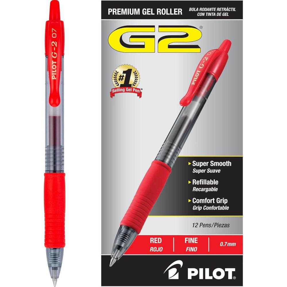 imagePilot G2 Premium Gel Roller Pens Fine Point 07 mm Purple Pack of 12Red Ink