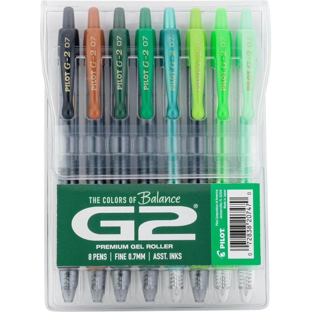 imagePilot G2 Premium Gel Roller Pens G2 Boost Greens Pack The Colors of Balance 8 Pack Pouch Fine Point 07 mm AssortedAssorted Green