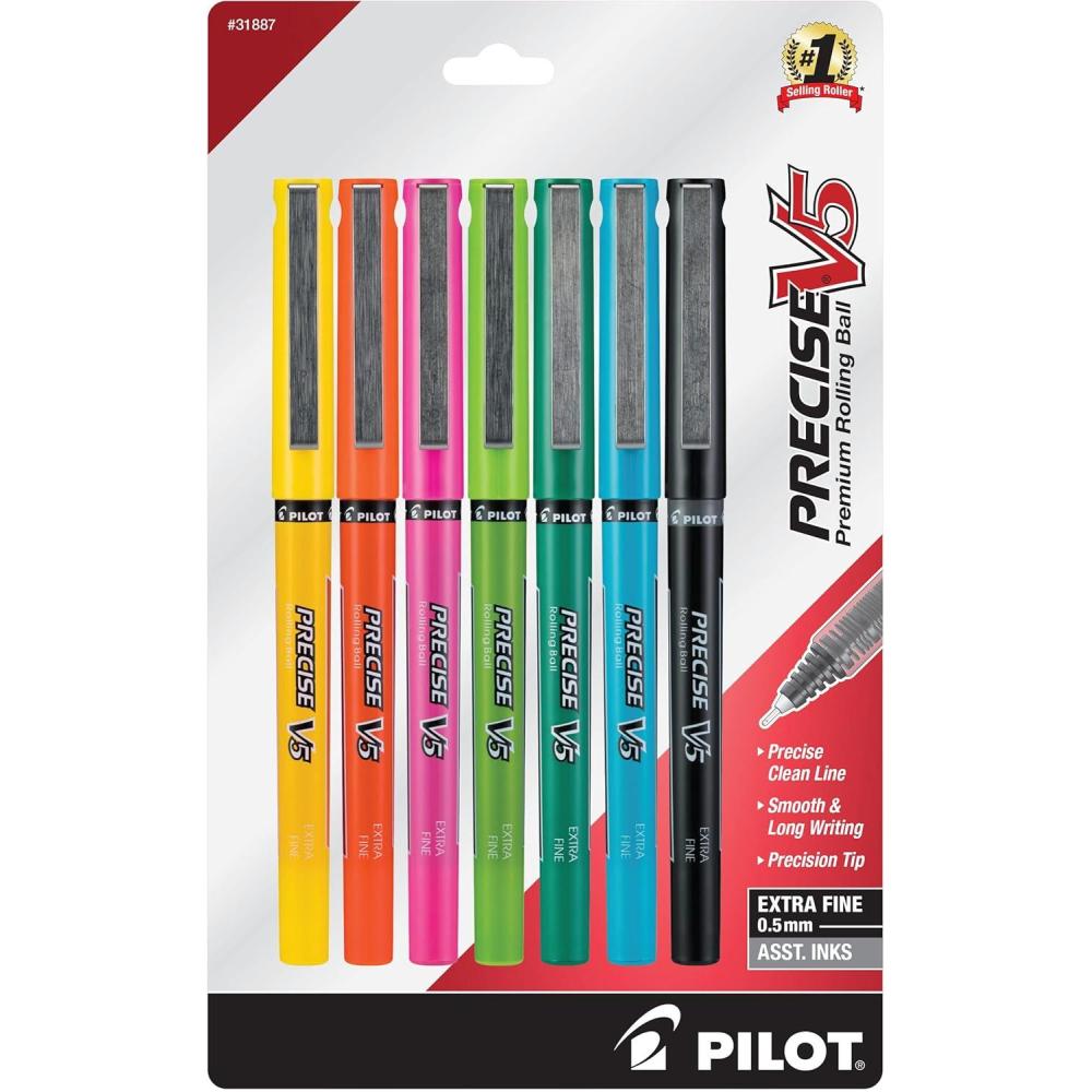 imagePilot Precise V5 Capped Liquid Ink Rolling Ball Pens Extra Fine Point 05 mm Assorted Colors Pack of 107 Count Pack of 1