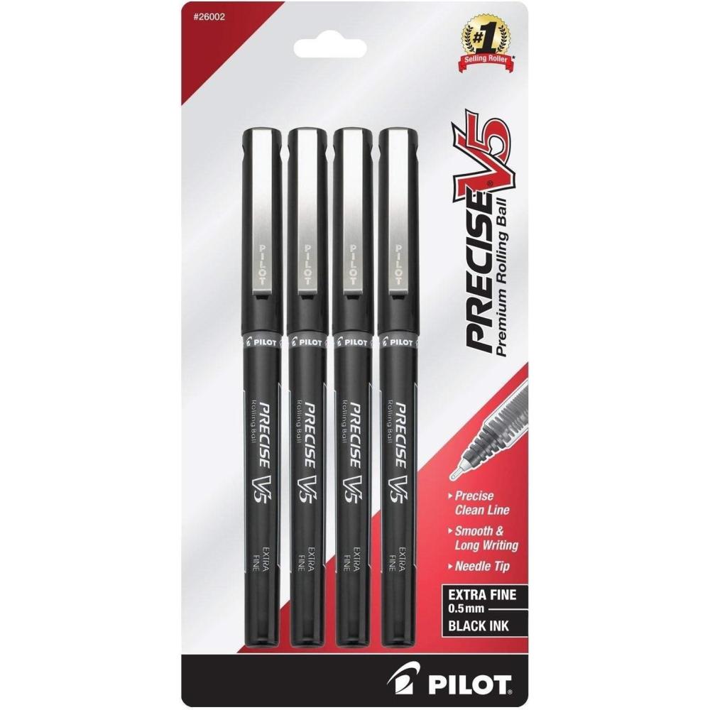 imagePilot Precise V5 Capped Liquid Ink Rolling Ball Pens Extra Fine Point 05 mm Black Pack of 4V5 Stick