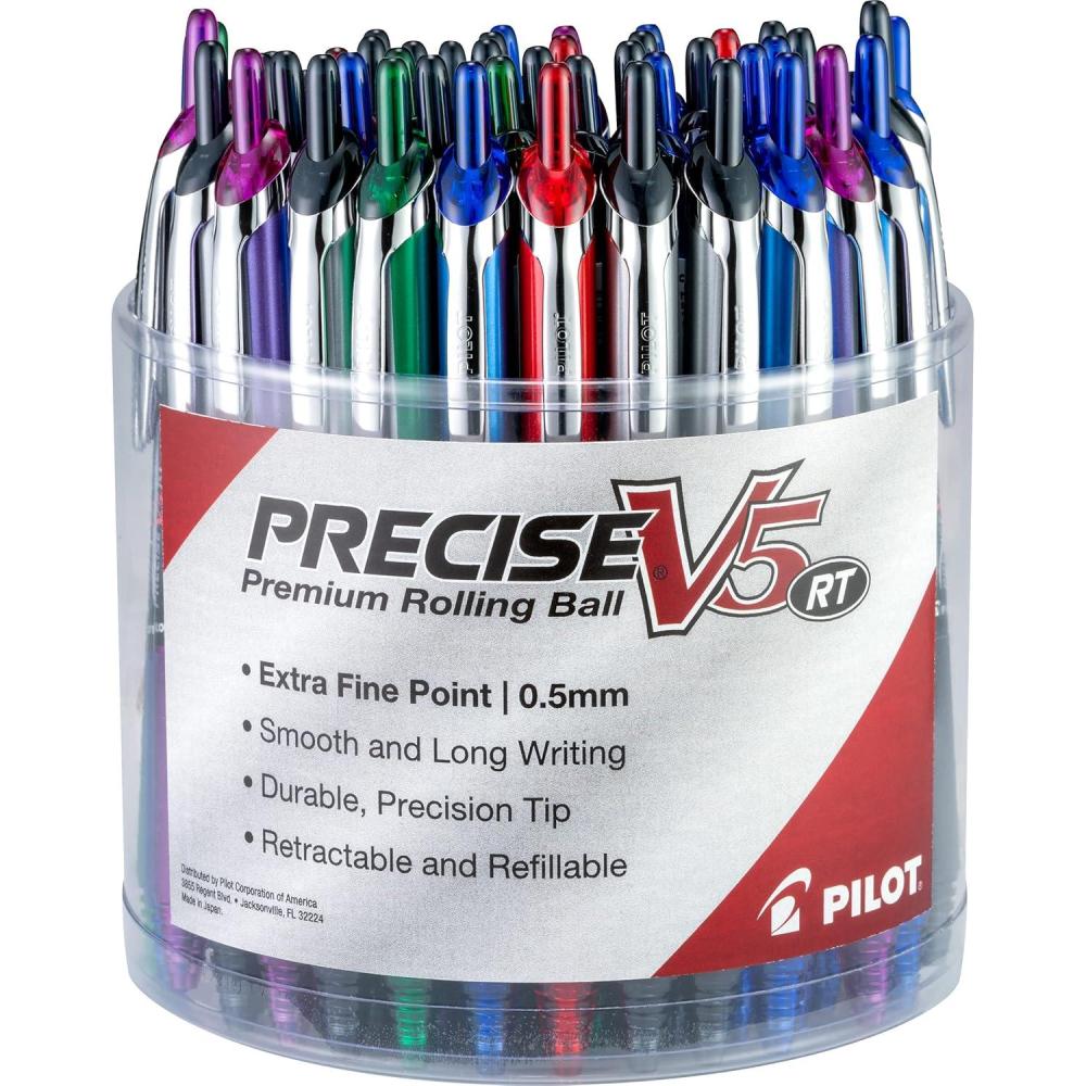 imagePilot Precise V5 RT Refillable ampamp Retractable Liquid Ink Rolling Ball Pens Extra Fine Point 05 mm Assorted Ink Colors Pack of 7Assorted Bulk