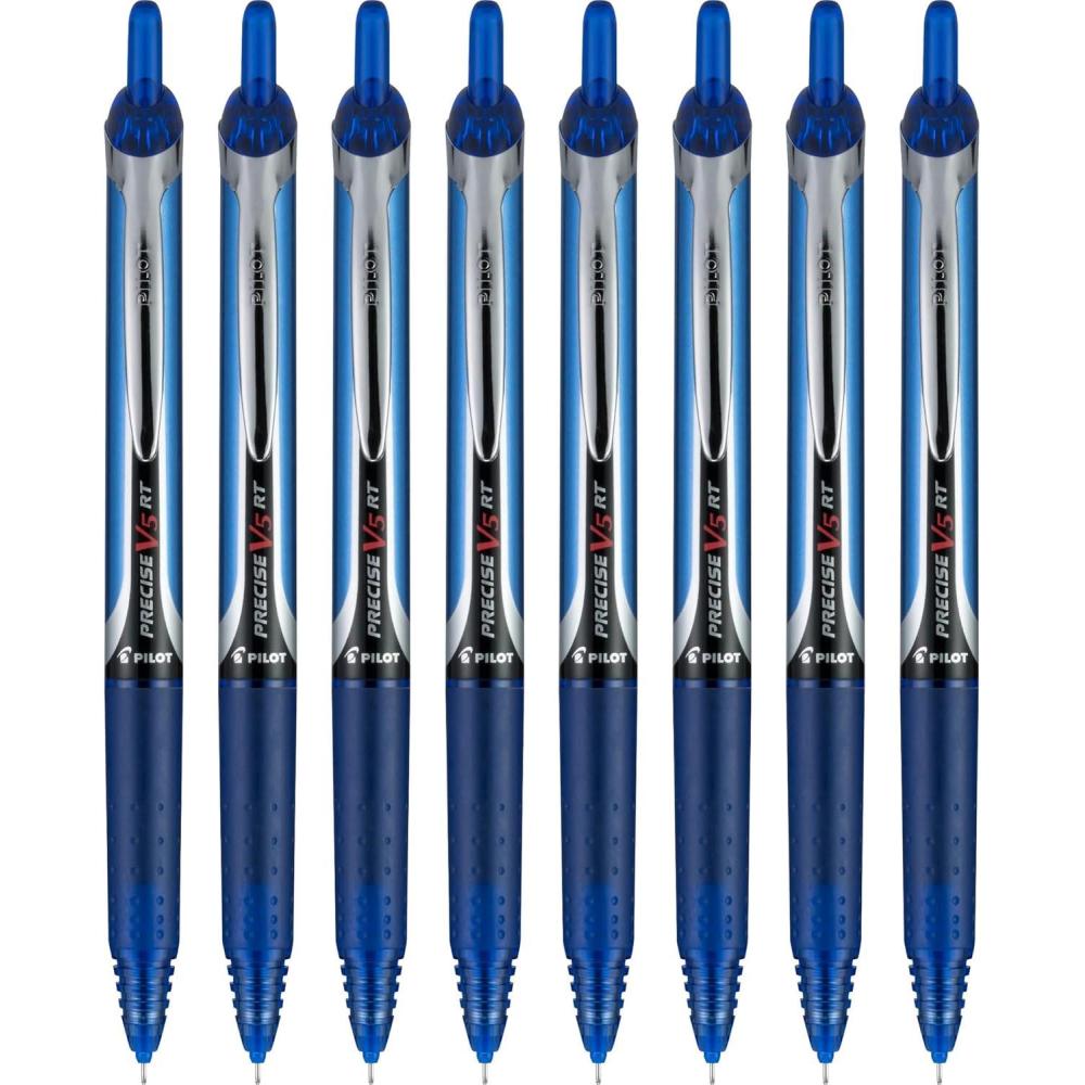 imagePilot Precise V5 RT Refillable ampamp Retractable Rolling Ball Pens Extra Fine Point 05 mm Blue Pack of 8Blue