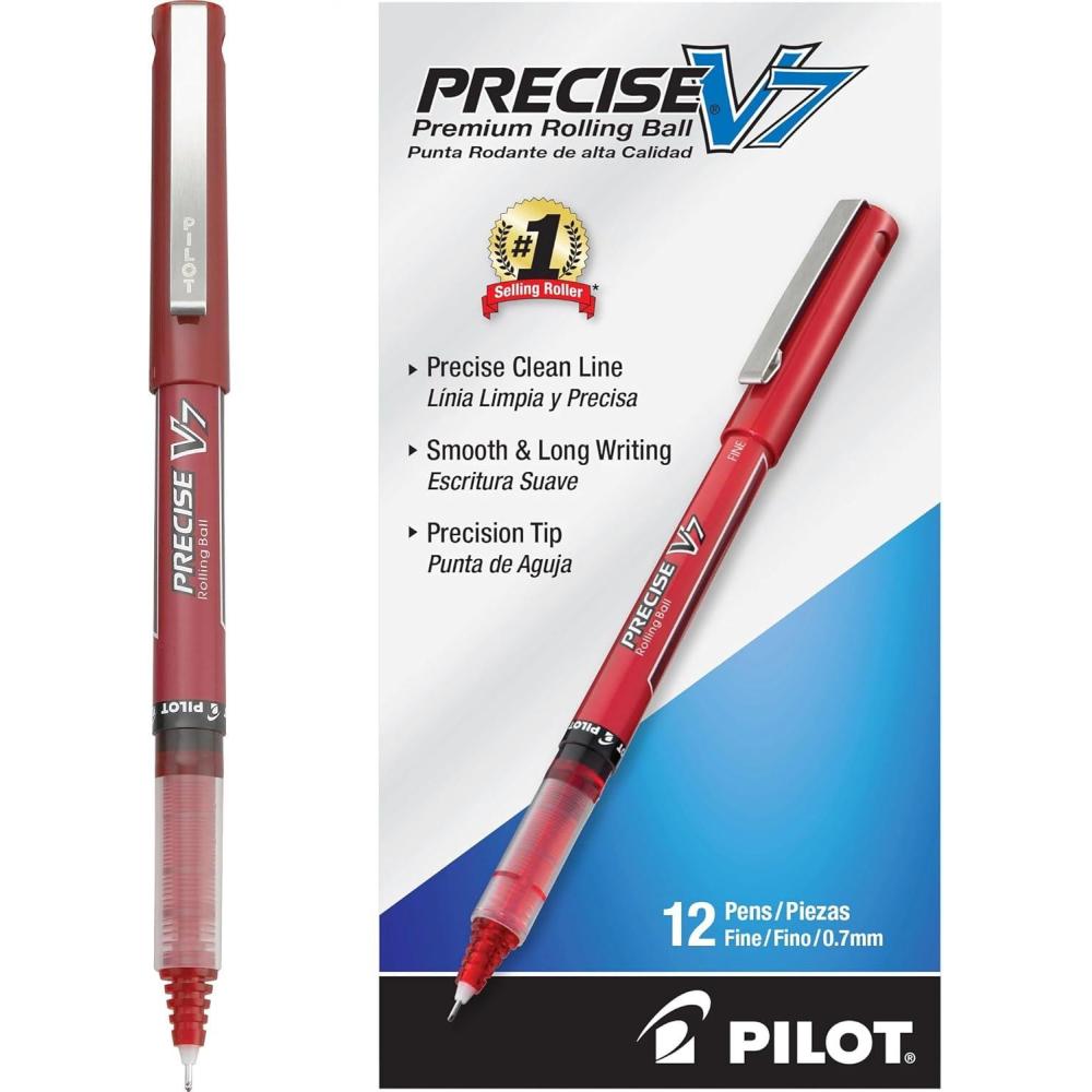 imagePilot Precise V7 Capped Liquid Ink Rolling Ball Pens Fine Point 07 mm Blue Pack of 12Red
