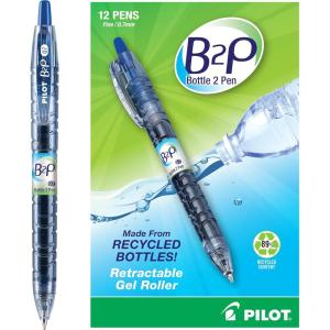 PILOT B2P – Bottle to Pen Refillable & Retractable Rolling Ball Gel Pen Made From Recycled Bottles, Fine Point, Blue G2 Ink, 12-Pack (31601)(Blue)