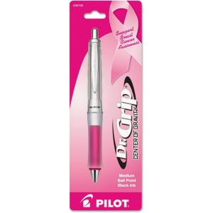 PILOT Dr. Grip Center of Gravity Refillable & Retractable Ballpoint Pen, Medium Point, Pink Grip, Black Ink, Single Pen (36182)(Silver/Pink)