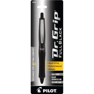 PILOT Dr. Grip FullBlack Refillable & Retractable Ballpoint Pen, Medium Point, Black Ink, Single Pen (36193)(1 Count (Pack of 1))