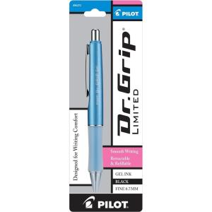 PILOT Dr. Grip Limited Refillable & Retractable Gel Ink Rolling Ball Pen, Fine Point, Metallic Charcoal Gray Barrel, Black Ink, Single Pen (36270)(Blue Barrel)
