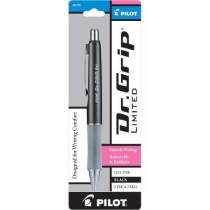 PILOT Dr. Grip Limited Refillable & Retractable Gel Ink Rolling Ball Pen, Fine Point, Metallic Charcoal Gray Barrel, Black Ink, Single Pen (36270)(Gray Barrel)