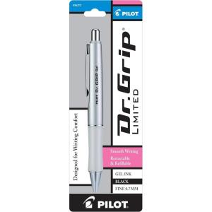 PILOT Dr. Grip Limited Refillable & Retractable Gel Ink Rolling Ball Pen, Fine Point, Metallic Charcoal Gray Barrel, Black Ink, Single Pen (36270)(Silver)
