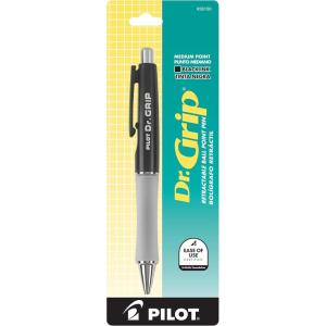 PILOT Dr. Grip Refillable & Retractable Ballpoint Pen, Medium Point, Black Barrel, Black Ink, Single Pen (36100)(Black Ink)