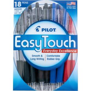 PILOT EasyTouch Refillable & Retractable Ballpoint Pens, Medium Point, Black Ink, 12-Pack (32220)(Black/Blue/Red)