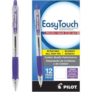 PILOT EasyTouch Refillable & Retractable Ballpoint Pens, Medium Point, Black Ink, 12-Pack (32220)(Purple)