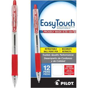 PILOT EasyTouch Refillable & Retractable Ballpoint Pens, Medium Point, Black Ink, 12-Pack (32220)(Red)