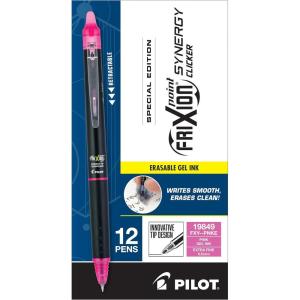 PILOT, FriXion Synergy Clicker Erasable, Refillable, Retractable Gel Ink Pens, Extra Fine Point 0.5 mm, Pack of 12, Green Ink(Pink)